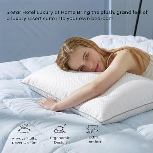 Image of AYKA Premium Microfiber Pillow for Sleeping, Set of 2 | 17x27 Inch Hotel Luxury Bed Pillows | 100% Virgin Fiber Fill, Soft & Fluffy | Neck Support for Side, Back & Stomach Sleepers | White