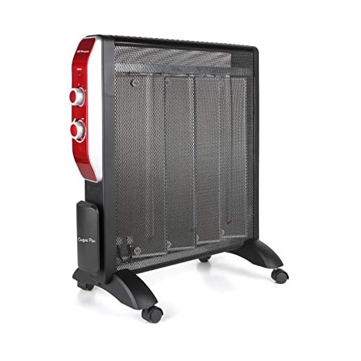 Orbegozo RMN 2050, Radiador eléctrico bajo consumo, Mica System, 2 potencias, rápida convección y difusión del calor, termostato regulable, sin fluido, 2000 W, color rojo