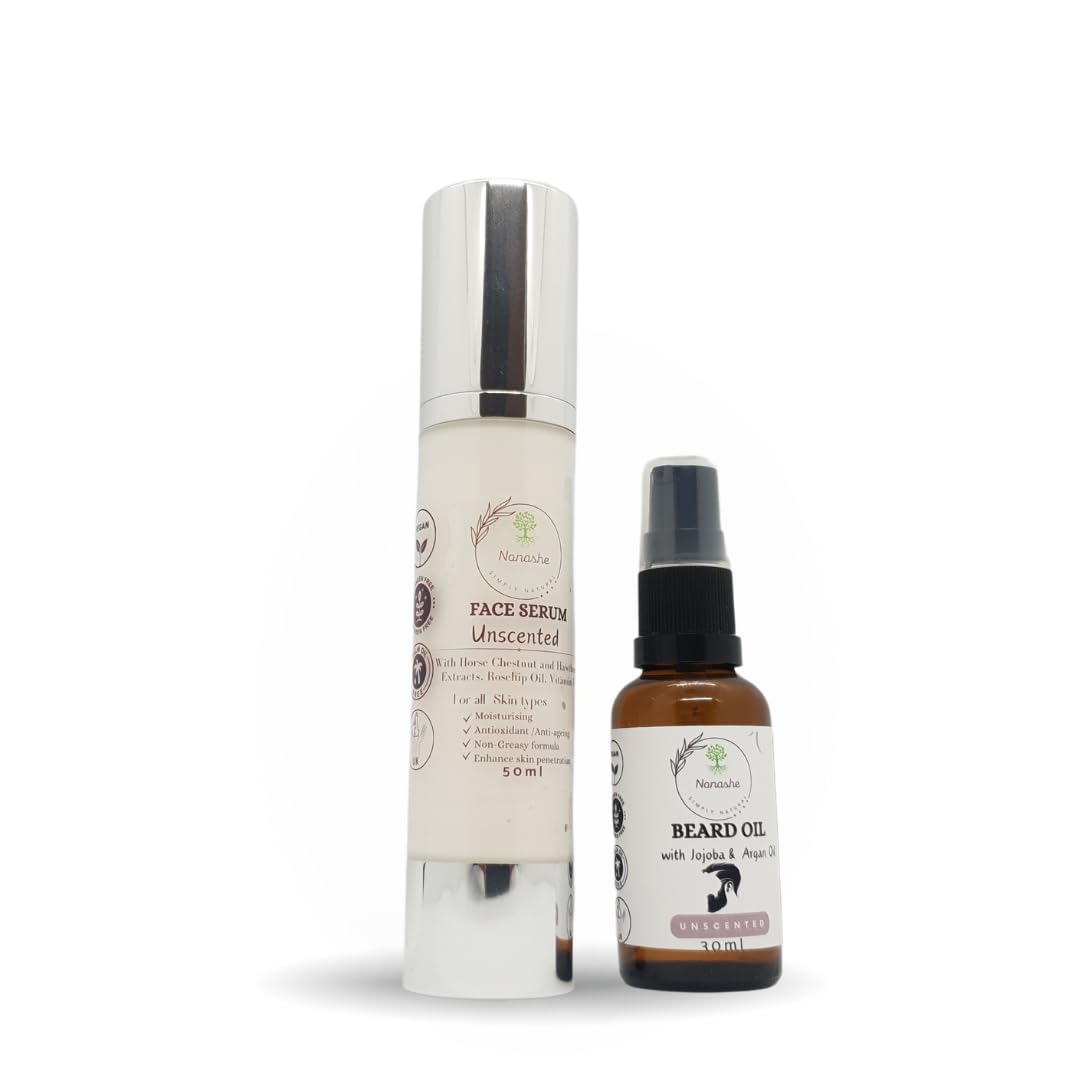 Nonashe Handmade Skincare Kit for Men Beard Oil + Face Serum, Natural Ingredients, for Healthy Moisturise, Anti Ageing