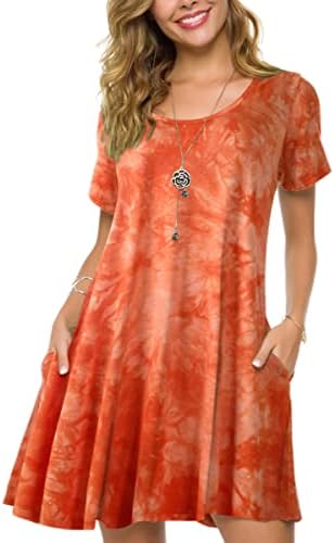 ZENNILO Plus Size Casual T Shirt Dresses for Women Flowy Tie Dye Dress Pockets(B-Orange,1X)