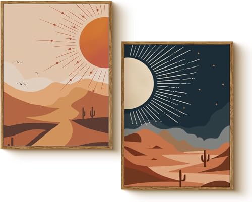 Impression sur toile moderne décoration murale minimaliste avec cadre 30x40 cm motif soleil lune