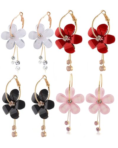 JUKOTA 4 pares de pendientes vintage de flores pendientes de