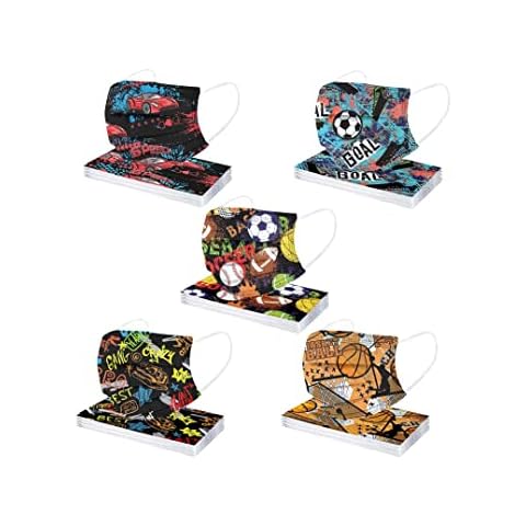 ROYIYI 10/50 Stück Mundschutz Kinder, Fußball 2021 Bunt Einweg Jungs 3-lagig mit Motiv, Mund und Nasenschutz Cartoon Druck Mundschutz Staubdicht Halstücher für Jungen Mädchen Cover
