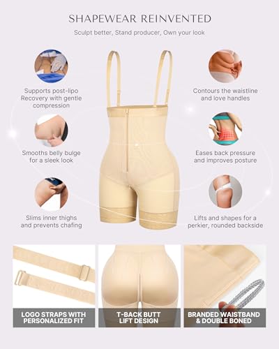 Image of SHAPELLX Fajas Colombianas Shapewear for Women Tummy Control Plus Size Postpartum Body Shaper Butt Lifting Bodysuit