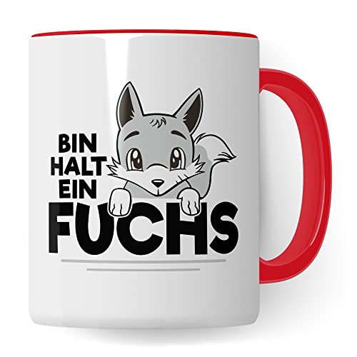Tasse de renard avec inscription en allemand « Bin halt ein Fuchs Spruch, Geschenk Schlaufuchs Besserwissen Schlaumeier, FuchsMotiv, Geschenk Kollegen Freund...