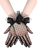 Bencailor Women Lace Gloves Wedding Tea Party Gloves Bow Short Mitten Elegant Accessories for 1920s Opera Funeral(Polka Dot Black,Polka Dot)