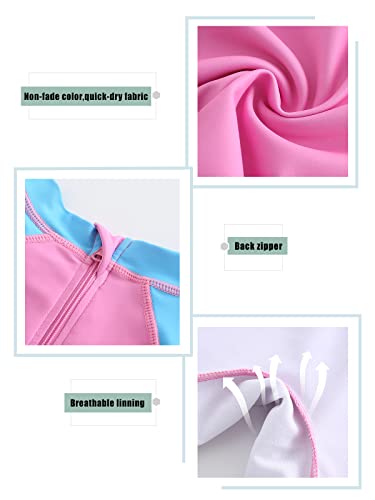 Image of Girls Rash Guard Swimsuits One Piece Bathing Suits for Girls UPF 50+ Sun Protection Short Sleeve Sunsuits Zipper