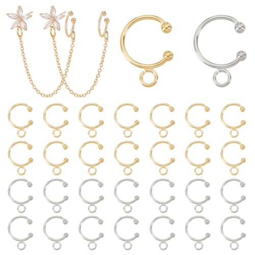 UNICRAFTALE 40Pcs 2 Colors DIY Ear Cuff Brass Earring Cuffs Tassel Ear Wrap Earring Cuffs Accessories 16mm Long C-Shape Ear Cuff for Non Piercing Earring Making