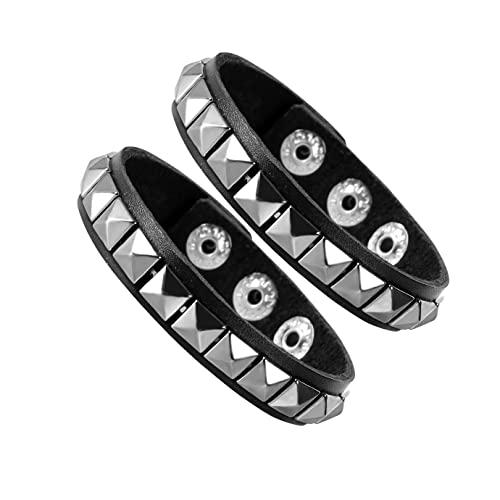 PU Leather Spike Bracelet for Men Women Punk Gothic Cuff Bangle Adjustable Spiked Studded Bracelet Black Wristband