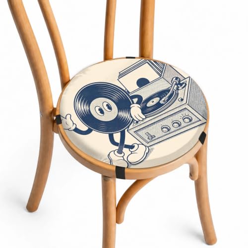 LIFEVYNO Funny Music Record Round Chair Cushion 14.7 Inch