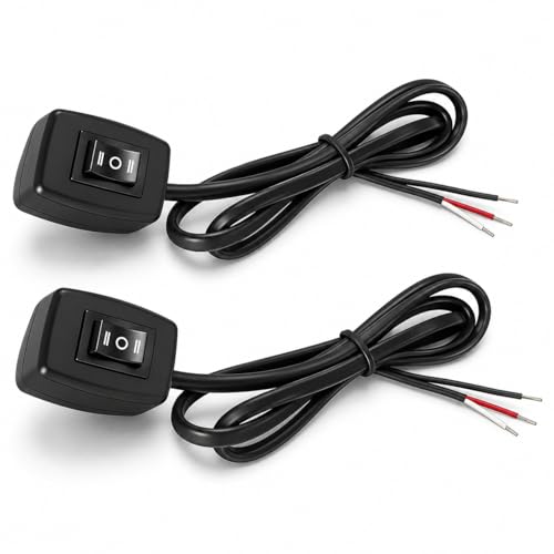 Powice 2 x przełącznik dźwigienkowy 12 V z samoprzylepną tylną stroną, 3 poziomy regulacji, 3 A, 12 V/24 V, przełącznik z kablem 75 cm, przełącznik dźwigienkowy 12 V do sterowania elektroniką