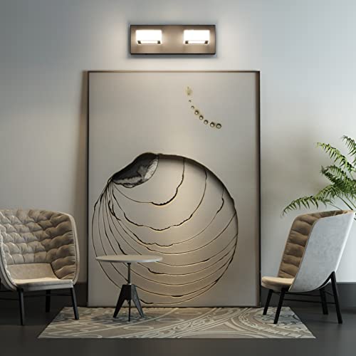 Image of Ralbay Modern Vanity Light - 2 Light Acrylic Matte Black Bathroom Lighting Fixture with LED, Natural White Light (4500K)