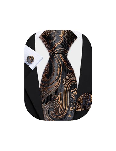 Image of Barry.Wang Men Tie Set Paisley Silk Necktie Pocket Square Cufflinks Formal Wedding Business Party