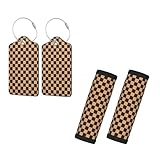 Brown Checkered Luggage Tags and Handle Wraps Set for Suitcases Cute PU Leather Luggage Identifiers Funny...