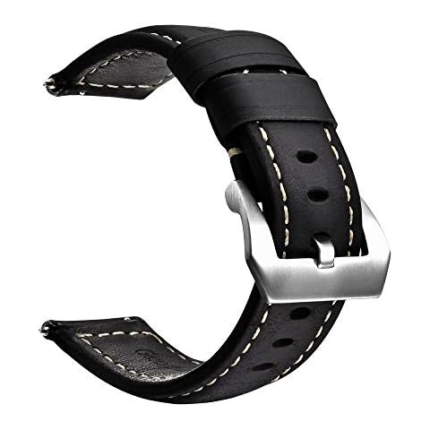 Quick Release Retro Genuine Leather Watch Strap for Digital Analogue Smart Watches with Stainless Steel Buckle, Men and Women Military Watch Bands,Belts/Bracelets Clasp Size 20mm 22mm 24mm Black/Brown Cover