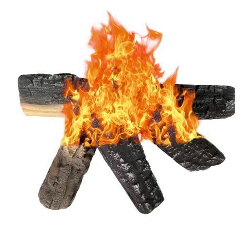 Gas-Holzscheite, 4 Stück,Gas-Kaminholz-Set aus Keramikholzscheiten. Zur Verwendung im Innenbereich, Gaseinsätze, belüftete, elektrische oder draußen Kamine & Feuerstellen
