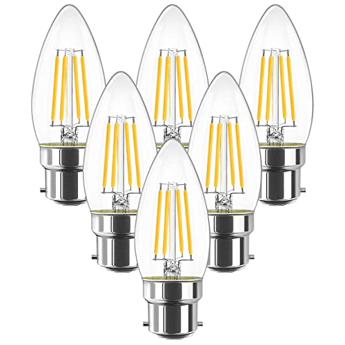 ANWIO 4.5W Ampoule Filament Bougie Bayonnate B22, 470lumens Equivalente à Ampoule Halogène Vintage 40W, Blanc Chaud 2700K, Non réglable, Lot de 6 Cover