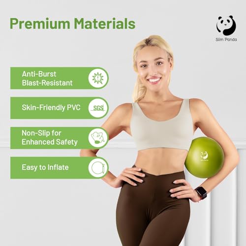 Slim Panda Gymnastiekbal, klein, 23-25 cm, pilatesbal met pomp, zachte yogabal voor senioren, therapie, thuis, fitness, balanstraining, lekvrije luchtsproeier - Afbeelding 3