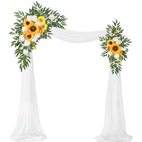 WEIERYUE Artificial Wedding Arch Flowers Kit(Pack of 3),2Pcs Artificial Flower Arch Decor,1Pcs Sheer Draper for Wedding Ceremony and Reception Backdrop Decoration.(Sunflower Wedding) Cover