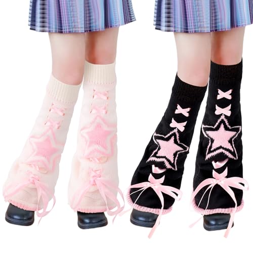 Junely 2 Pairs Leg Warmers for Women Kawaii Leg Warmer Cute Legwarmers Japanese Socks Halloween Goth Emo Gyaru Accessories