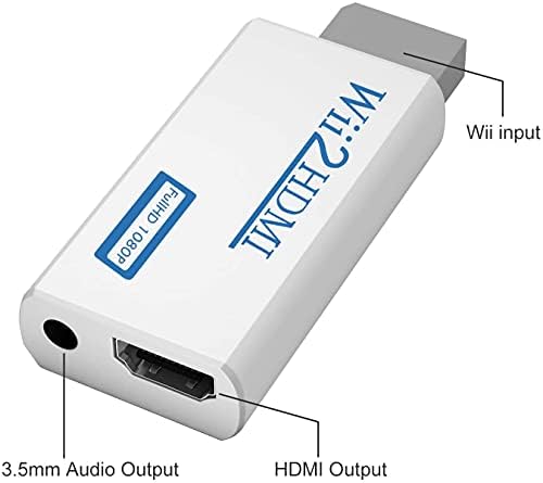 Wii to HDMI Converter, Wii to HDMI Adapter, Wii Game Console to HDMI Connector 720P 1080P 60hz Video & 3.5mm Audio Output - Supports All Wii Display Modes - White