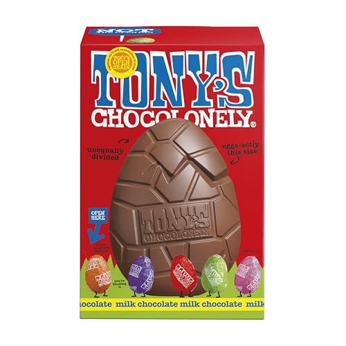 Tonys Chocolonely Large Easter Egg - Milk Chocolate with 5 Smaller Solid Chocolate Eggs -Fairtrade Easter Gifts (242g)
