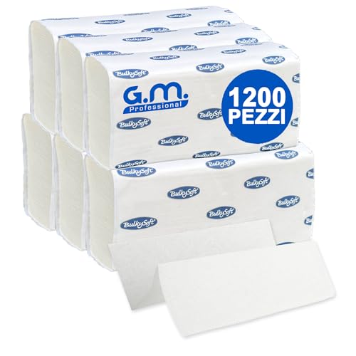 GM 1200 Asciugamani di Carta Monouso, 2 Veli 100% Cellulosa, 24 x 21,5 Cm, Piegati a Z per Dispenser di Asciugamani Intercalati, Per Tutti i Dispenser, 6 Confezioni da 200 Salviette GM 1200 Asciugamani di Carta Monouso, 2 Veli 100% Cellulosa, 24 x 21,5 Cm, Piegati a Z per Dispenser di Asciugamani Intercalati, Per Tutti i Dispenser, 6 Confezioni da 200 Salviette