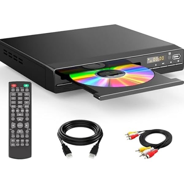 XUMIUZIY Odtwarzacz DVD HDMI dla Telewizorów, Odtwarzacze DVD Bez Regionu 1080P HD dla Telewizorów Smart TV, odtwarzają Płyty i Wiele Formatów Wszystkich Regionów, Port USB, O (BLACK)