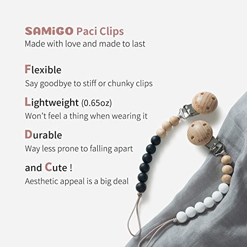 Image of SAMiGO Silicone Pacifier Clips Holders Paci Binky Clips for Baby Boys and Girls - 2 Pack