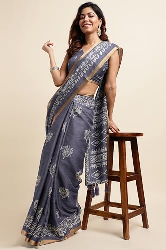 Image of MIRCHI FASHION Saree for Woman Cotton Blend Geometric Printed | Polished Professional Office Wear and Regular Daily Sari with Blouse Piece