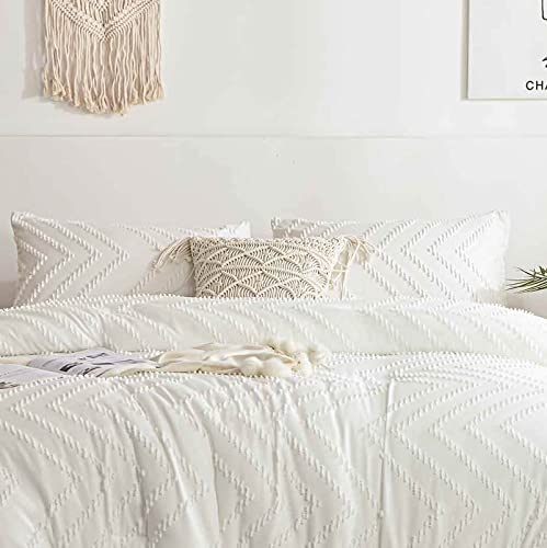 Nanko Pillow Case/Pillow Shams Queen Set Of 2, White Tufted Jacquard Boho Soft Shabby Chic Microfiber Pillow Covers, Soft Comfortable For Home Hotel Bed, Modern For Men And Woman, 20 X 30 Inch #TOP4
