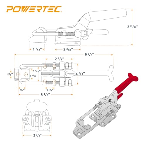 POWERTEC 2PK Toggle Clamp, 2000 lbs Holding Capacity, 40341 Self-Lock U-Bolt Adjustable Latch w/Antislip Hand Grip for Woodworking Jigs & Fixtures, Smoker, Tool Box, Cabinet (20340) by POWERTEC - Image 6