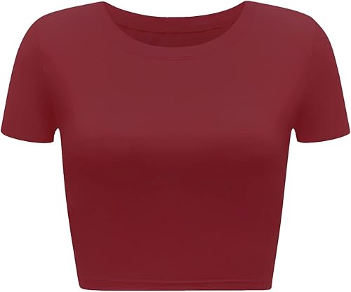 Women Slim Fit Basic Round Neck Short Sleeve Y2K Cute Yoga Crop Top Workout Shirts