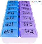 Apex Twice-A-Day Weekly Pill Organizer, Weekly Pill Organizer, 2 Times a Day Color-Coded, Easy-Open, See-Through Lids, Organize Medication or Vitamins by AM, PM or Morning and Bedtime, Blue/Lavender