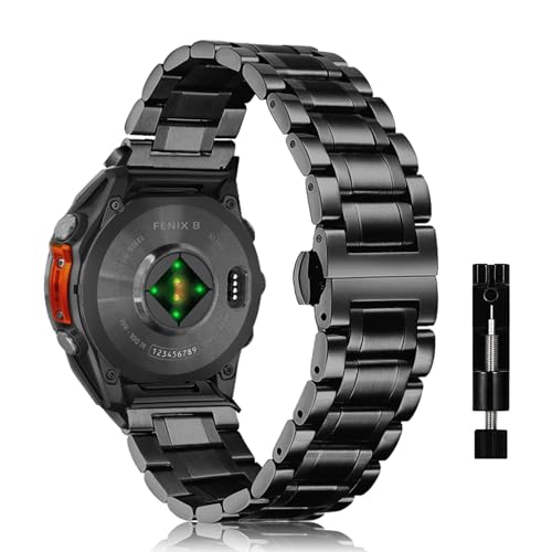 MiKoyi 26mm QuickFit ���^���X�g���b�v Garmin Tactix 8 51mm/Fenix 8 51mm / 7X / 6X / 5X�ɑΉ� �������X�e�����X�X�`�[���o���h ���߉\�Ȍ����p�X�g���b�v Garmin Enduro 3�p
