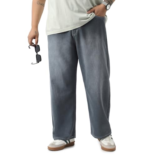 Image of Urbano Plus Men's Loose Baggy Fit Washed Jeans Non-Stretchable