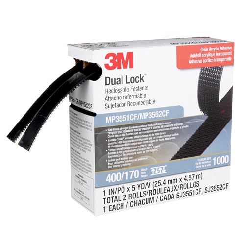 Image of 3M Dual Lock Reclosable Fastener MP3551CF /MP3552CF, Black, 1 in x 5 yd, Type 400 /170, 1 Pack