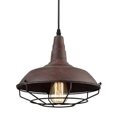 DAYCENT Barn Style Pendant Light Farmhouse Caged Pendant Lighting Industrial Metal Wire Hanging Pendant Light Barn Pendant Light Fixtures for Kitchen Island Hallway Foyer, Rust Finish
