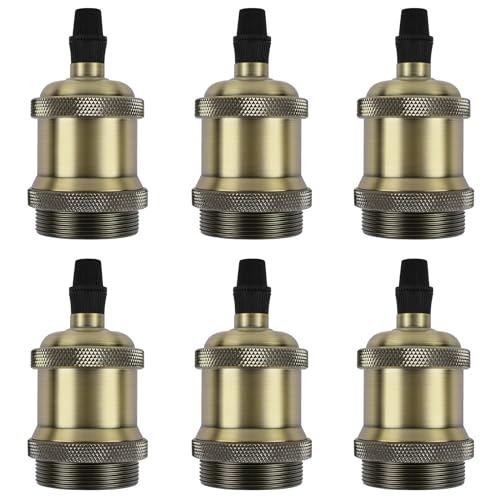 Weinsamkeit Portalampada E27 Vintage, Set 6 Pezzi Porta Lampadine E27, Portalampada in Alluminio e Ceramica, Base Lampada Edison Retro per Plafoniere & Sospensione