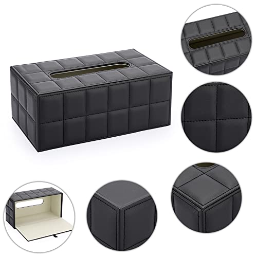 Image of Sumnacon Rectangular Leather Tissue Box Cover - Stylish Tissue Box Holder with Magnetic Bottom, Decorative PU Tissue Box for Vanity Dresser Night Stand Table Countertop Home Office Car,Grid Black