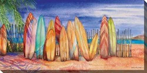 Orange and Blue Surfs Up Outdoor Canvas Rectangular Wall Art Decor 24" x 48"