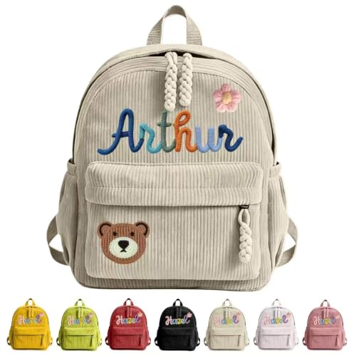 LXJYTREK Rucksack Kindergarten Personalisiert Kinder mit Namen für Mädchen Jungen,Khaki