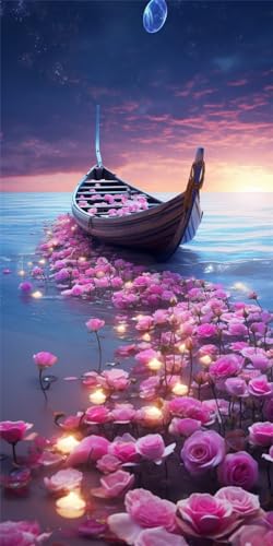 Peinture diamant fleur et bateau kit complet broderie 5d grand format 80x160cm pour salon