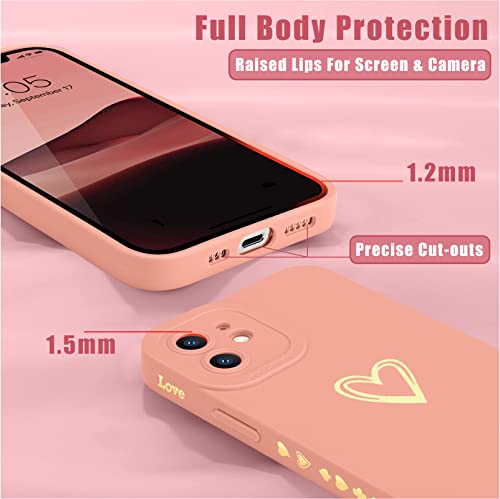 Teageo Compatible With Iphone 12 Case 6.1 Inch For Women Girls, Cute Luxury Love Heart [Soft Anti-Scratch Full Camera Lens Protection] Silicone Girly Shockproof Phone Case For Iphone 12-Pink #TOP5