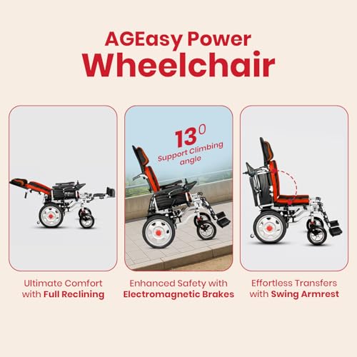 Image of Antara AGEasy (Max Group) Foldable Wheelchair for Old people, Adults & Patients | Sturdy Frame, Lightweight, Adjustable Footrest and Seatbelt for Safety (Power Wheelchair)