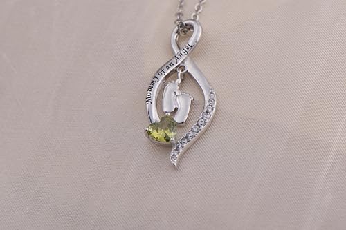 Mommy of an Angel Necklace Sterling Silver Created Birthstone Jewelry Sympathy Gift Stillborn Pendant Necklace for Women Mother Mom2