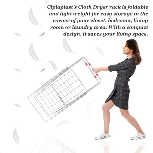 Image of CIPLA PLAST Heavy & Strong Stainless Steel Foldable Cloth Dryer Stand Double Rack Cloth Stands for Drying Clothes | Large Drying Area, Weather Resistant, Foldable- Ideal for Balcony Use
