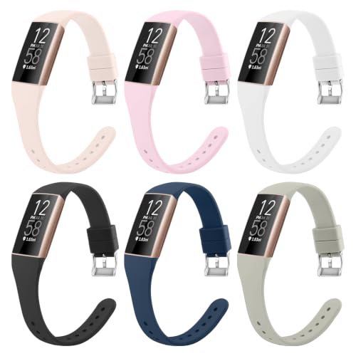 6 Pack Slim Soft Silicone Wristbands Compatible with Fitbit Charge 4 Bands Sports Replacement Straps for Fitbit Charge 4 / Fitbit Charge 3 / Charge 4 SE/Charge 3 SE Women Men (6 Pack A)