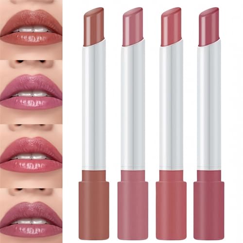 4pcs Plumping Lipstick Set,Plumping Lip Gloss Set,Long Lasting Waterproof Lipgloss,Lip Gloss Set,Lipstick Long Lasting,Nude Lipstick,Tinted Li/p Balm,Lip Stain,High Pigmented Plumpin/g Li/p Balm
