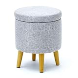 Reposapiés otomano redondo de almacenamiento con funda extraíble, cómodo asiento acolchado para sala de estar